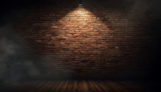 Brick wall background with single spotlight beam and dramatic swirling smoke.