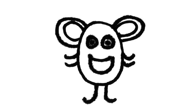 Hand Drawn Cute Cartoon Character Doodle Brush Stroke Line Art Black and White Illustration