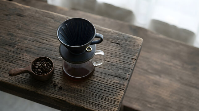 Ceramic pour over dripper on bench isolated clean surface for modern