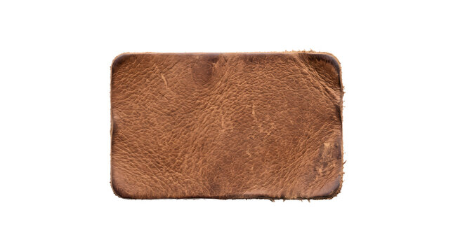 Natural brown leather patch isolated on transparent background