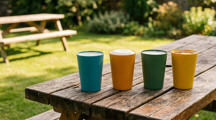 Naklejka premium Festival cups filled with beer isolated on clean surface for modern