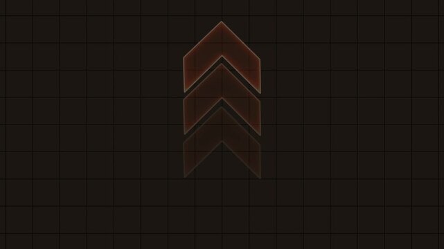Modern brown chevron arrow symbol on dark grid background