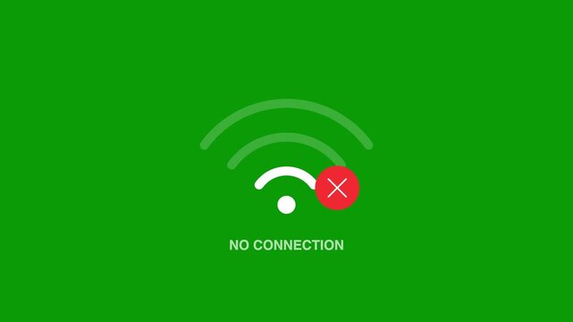 No wifi signal icon animation No connection wifi icon on green screen, wireless signal error with red cross, disconnected internet symbol for video editing