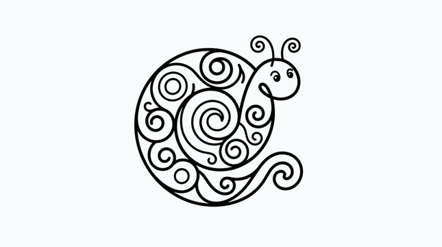 Snail shell design incorporates elegant flowing spiral line work to form a stylized creature motif that highlights natural beauty and slow movement in a clean graphic art format.