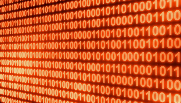 Orange binary code number perspective digital technology abstract background