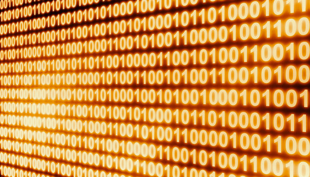 Yellow binary code number perspective digital technology abstract background