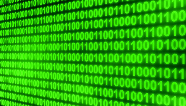 Green binary code number perspective digital technology abstract background