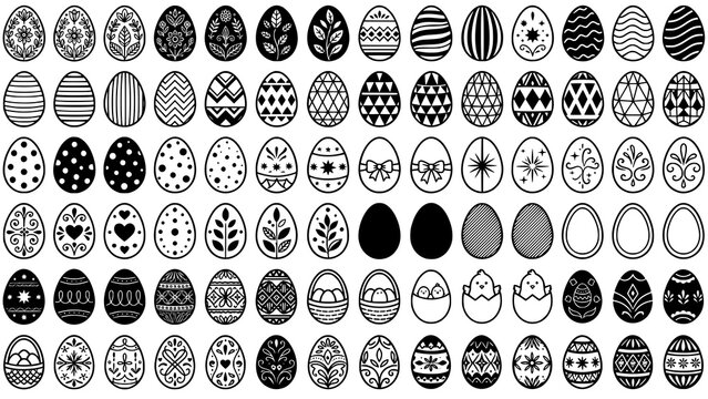 Collection of various decorative easter eggs with different patterns and floral designs