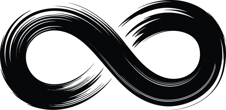 Brush stroke infinity icon. Hand drawn ink painted infinity symbol, artistic brush texture endless loop, and eternity sign isolated on white background.