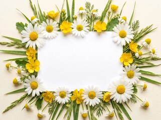 Fototapeta premium White daisy floral frame with blank card for text