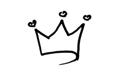 Crown Doodle with Hearts — Hand-Drawn Royal Cute Outline, Minimal Black Three-Point for Photoshop & Illustrator © Misbah