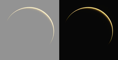 Golden glowing crescent arc of light effect. Abstract bright gold rim light frame vector for design overlay. Shining golden arc light ring element for luxury and magic background © Olena