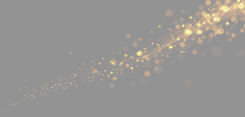 Golden glitter wave of glowing dust particles. Glowing gold sparkles trail and particle magic overlay. Abstract sparkling gold bokeh light dust path © Olena