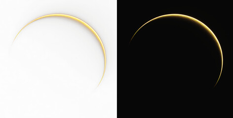 Golden glowing crescent arc of light effect. Abstract bright gold rim light frame vector for design overlay. Shining golden arc light ring element for luxury and magic background © Olena