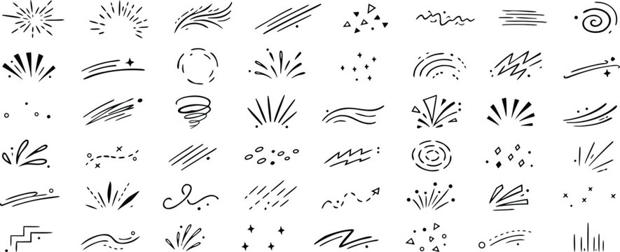 Hand drawn abstract doodles and elements in a clean white background for graphic design and illustration projects