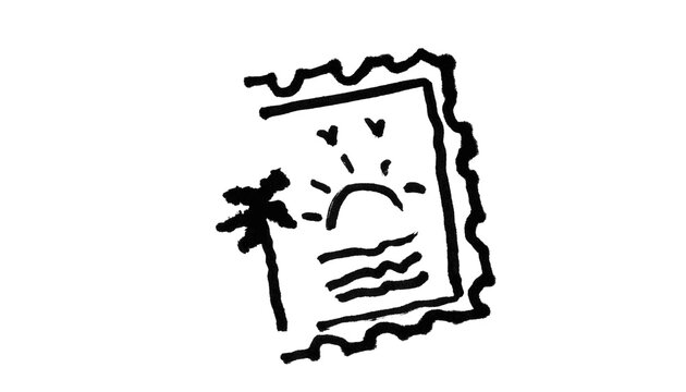Postage Stamp Doodle &mdash; Beach Palm Tree Sun Hand-Drawn, Minimal Black Outline for Photoshop & Illustrator