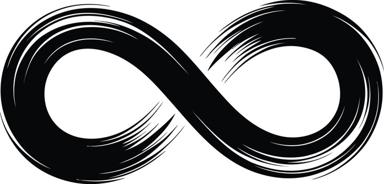 Brush stroke infinity icon. Hand drawn ink painted infinity symbol, artistic brush texture endless loop, and eternity sign isolated on white background.