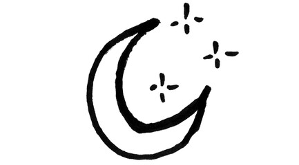 Hand-drawn crescent moon and stars doodle on white background, vector sketch © Amna