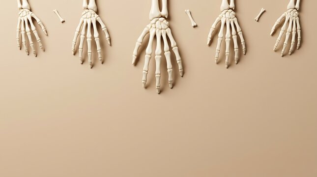 Human skeleton hands display on wall