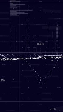 Animation of financial data processing over grid on dark background