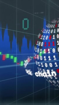 Animation of globe with block chain and data processing