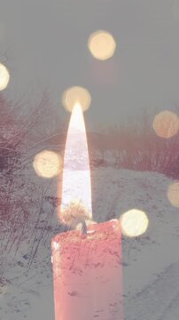 Animation of candles over winter road landscape
