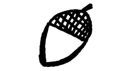 Hand-Drawn Acorn Doodle Brush with Stem and Crisscross Cap on White Background © Amna