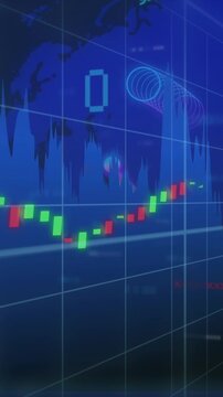 Animation of financial data processing over world map