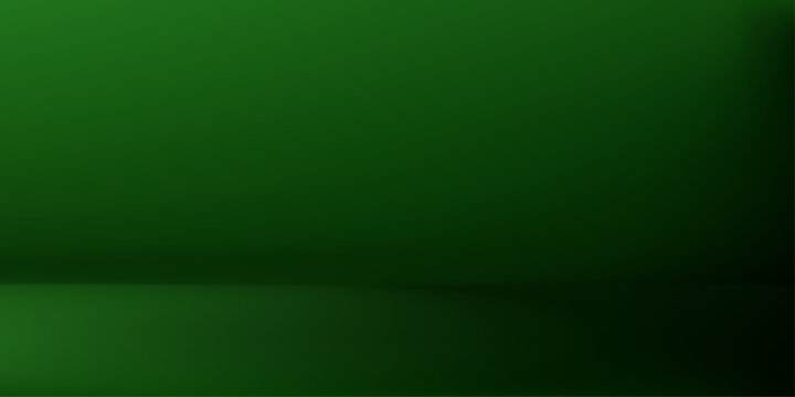 Green gradient abstract studio backdrop with dark emerald tones, 3D platform. Vector bg illustration for product mockup, elegant limbo floor setting with sophisticated atmosphere