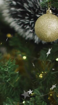 Christmas tree with ornaments and twinkling stars animation