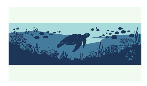 Untitled design - 2Coral reef silhouette vector with sea turtle tropical fish and underwater marine life