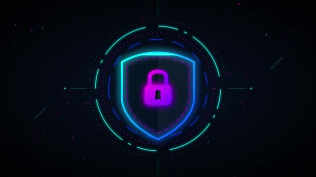 Digital Security Shield with Glowing Padlock Technology Motion Background