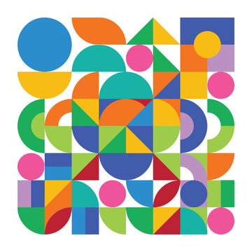 Colorful geometric pattern with abstract shapes and textured circles