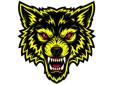 Fierce wolf head mascot logo isolated on transparent background funny animal emoji