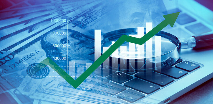 US financial inflation crisis with stock market graph , economy problem , investment analysis concept