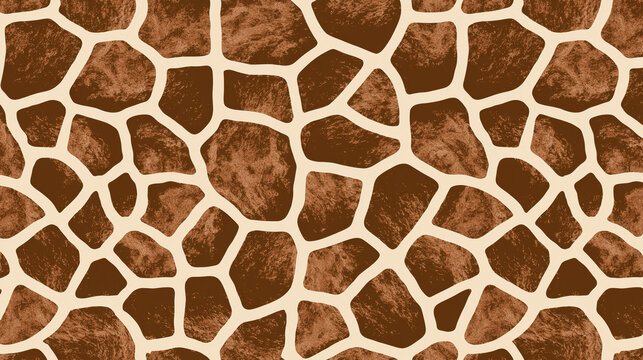 A seamless pattern of giraffe skin texture, featuring irregular brown patches against a lighter background AI generative