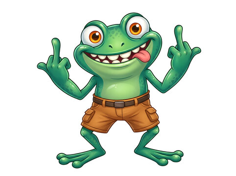 Cartoon frog character giving the middle finger funny animal emoji isolated on transparent background