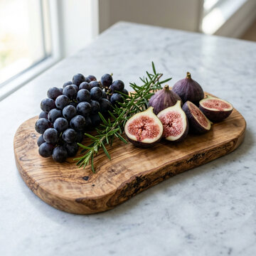 Fresh Figs and Blackberries on Wooden Cutting Board
