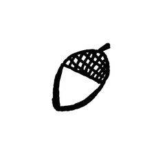 Hand Drawn Acorn Doodle, Minimalist Oak Nut Outline, Black and White Fall Autumn Botanical Sketch, Vintage Nature Clipart for Invitations & Stickers © Mah