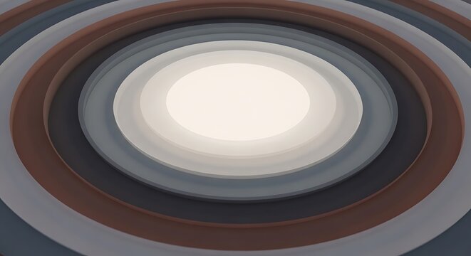 Minimalist abstract background featuring concentric circular shapes in neutral grey and muted brown tones