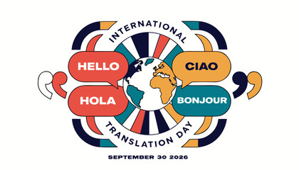 International translation day graphic design with speech bubbles and world globe © Naymul