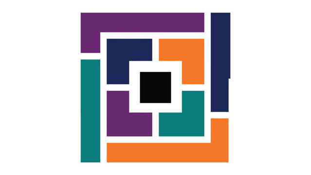 Abstract geometric square logo design with colorful interlocking rectangular shapes.