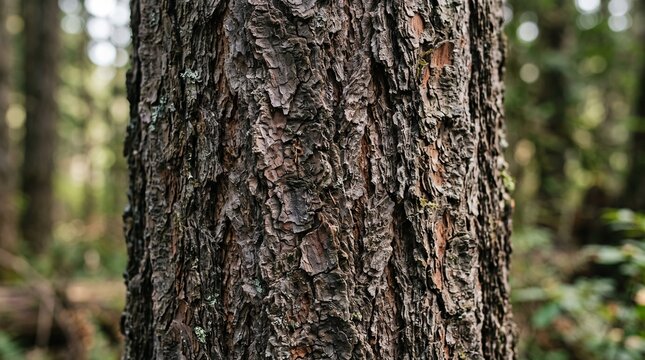 Close-up of Pine Tree Bark: Detailed texture of rough, weathered pine tree bark in a forest setting, showcasing the natural patterns and resilience of the wood.