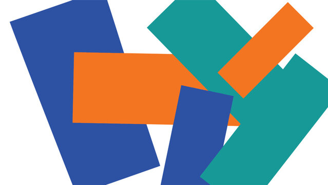 Abstract composition of colorful overlapping rectangles on a clean white background