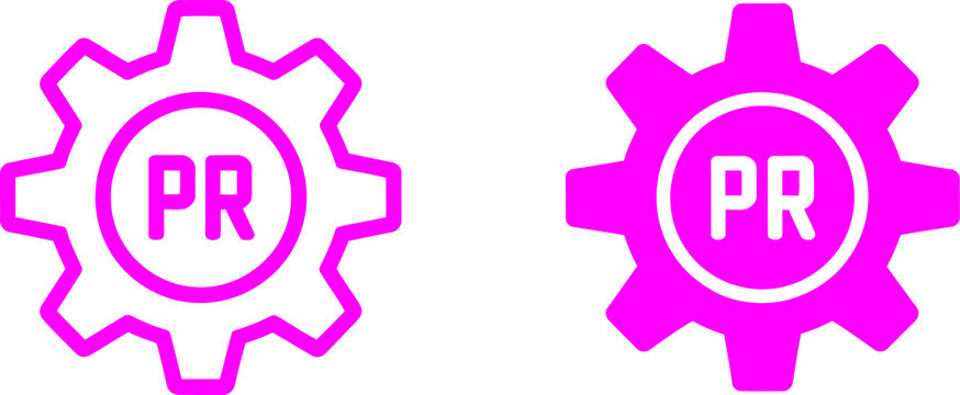 Two bright pink gear icons with the letters pr written inside transparent background