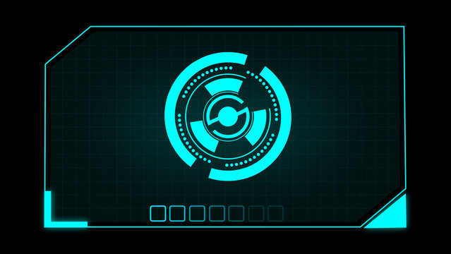 HUD with circular target and progress bars represents digital interface technology. HUD for futuristic system tracking display. HUD background for advanced computer software solutions.