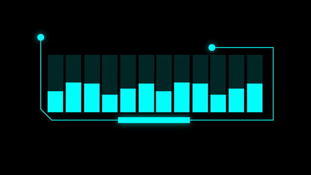 Interface with bar graph and data lines represents futuristic technology chart. Interface for business financial metrics tracking. Interface background for corporate data analysis tools.