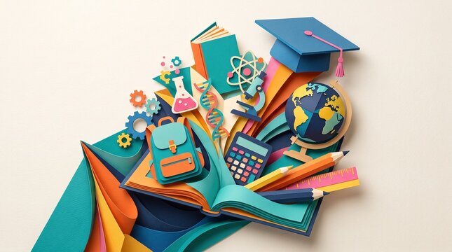 Colorful Education and School Supplies Concept for Students. school supplies on a white background.