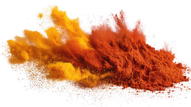 Collision of red and yellow spice powder