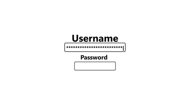 Digital login interface animation: entering username and password credentials on a secure website form